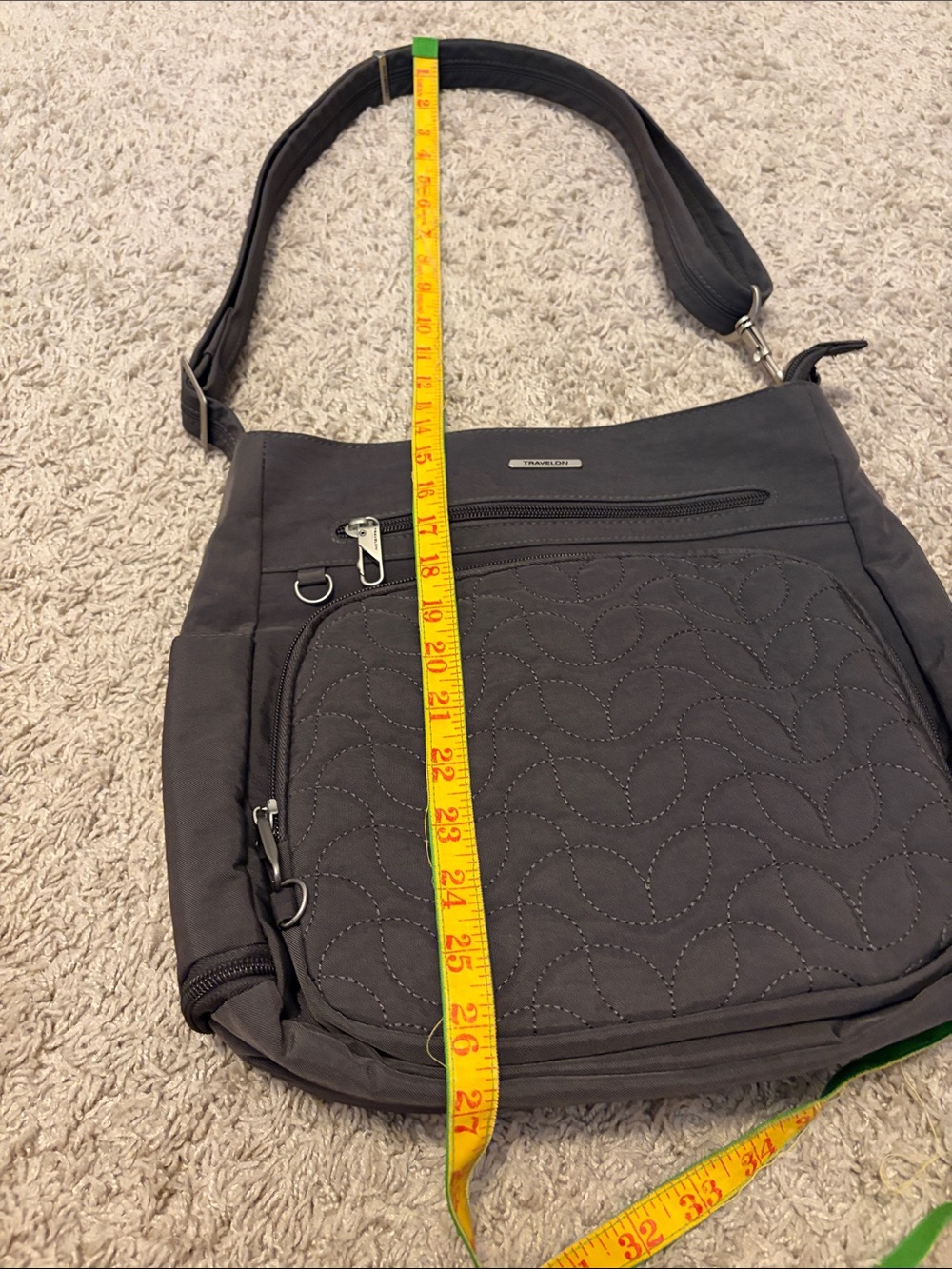 Travelon Quilted Crossbody Shoulder Bag - Gray Anti-Theft - Picture 14 of 15